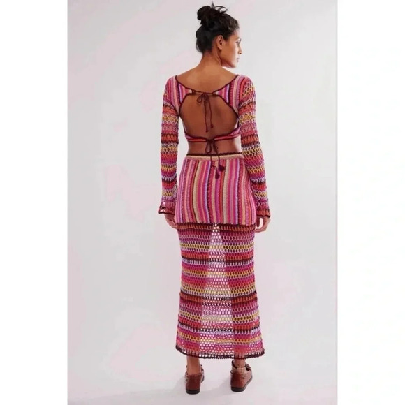NWT Free People Bali Sunrise Skirt Crochet Knit Mid Rise Long Maxi Rainbow - Picture 14 of 15